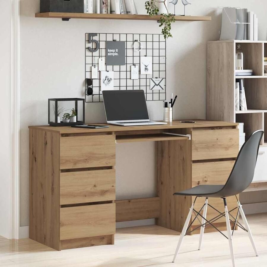 VidaXL Bureau 140x50x77 cm bewerkt hout artisanaal eikenkleur