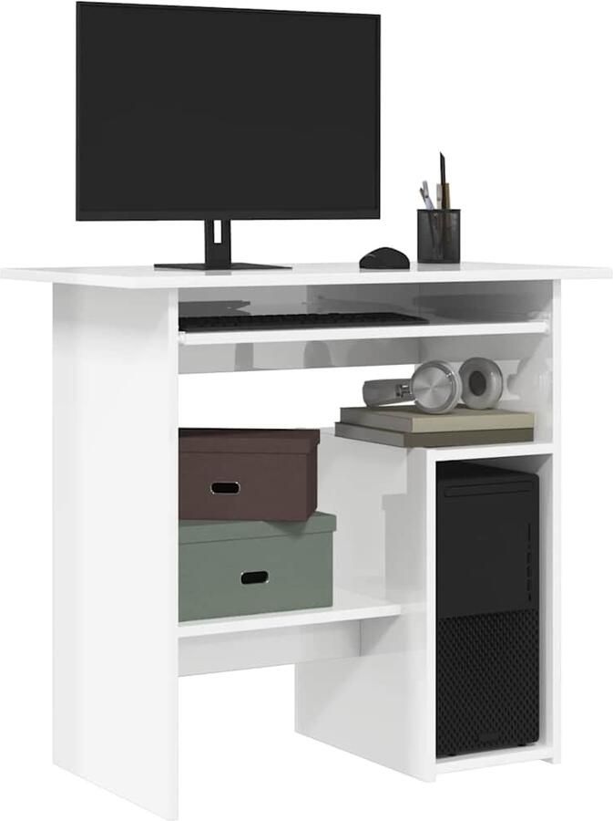 VidaXL Bureau 80x45x74 cm bewerkt hout hoogglans wit - Foto 1