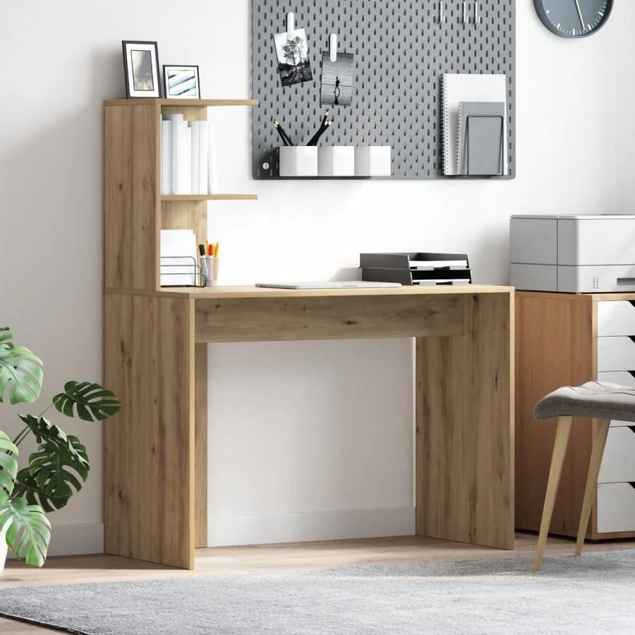VidaXL Bureau met plank Artisan Eiken 102 x 50 x 124 cm Bewerkt hout