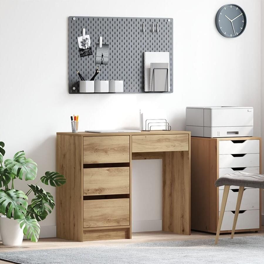 VidaXL Bureau artisanaal eikenkleurig 90 x 37 5 x 75 cm Bewerkt hout