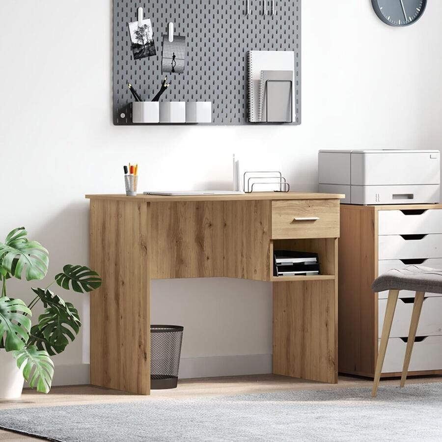 VidaXL Bureau artisanaal eikenkleurig 90 x 49.5 x 75 cm Bewerkt hout