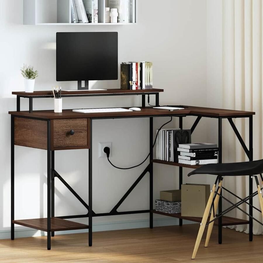 VidaXL Bureau bruin eikenkleur 120 x 79 x 86.5 cm Bewerkt hout