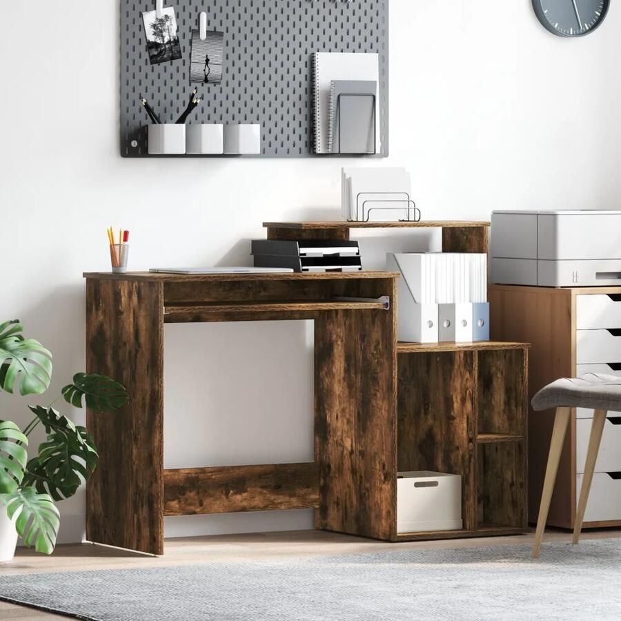 VidaXL Bureau met lade Gerookt eiken 120 5 x 44 x 88 5 cm Bewerkt hout
