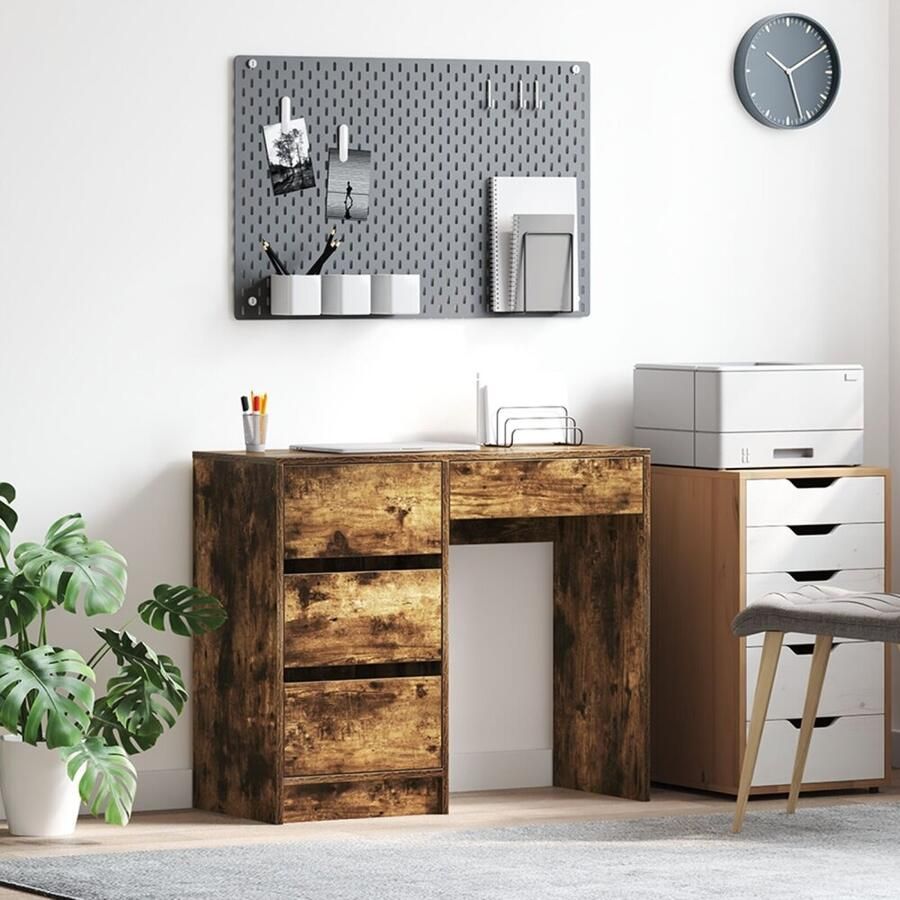 VidaXL Bureau met lade Gerookt eiken 90 x 37 5 x 75 cm Bewerkt hout