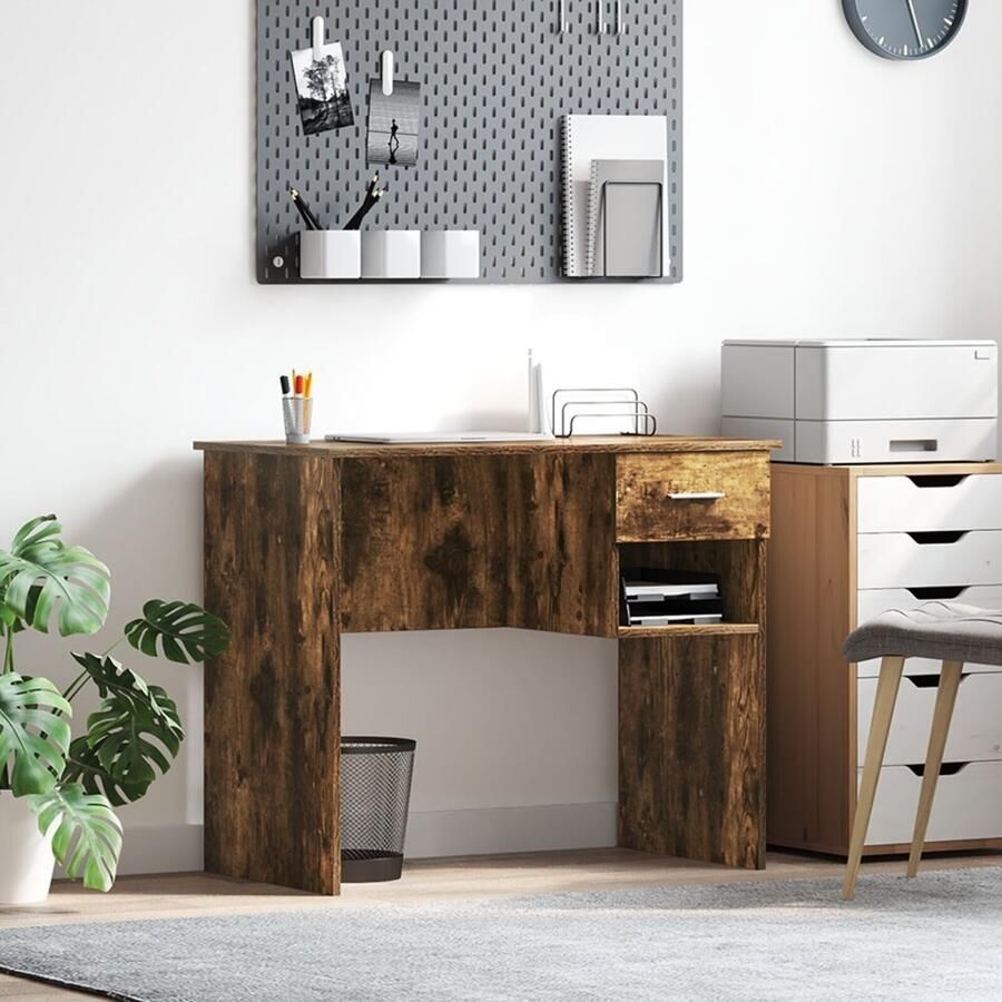 VidaXL Bureau met lade Gerookt eiken 90 x 49.5 x 75 cm Bewerkt hout