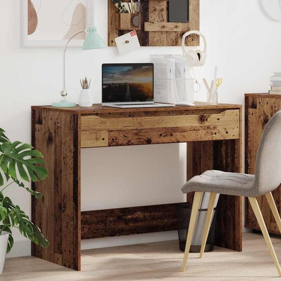 VidaXL Bureau met lade Oud Hout 100 x 50 x 78 cm Bewerkt hout