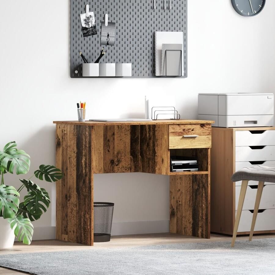 VidaXL Bureau met lade Oud hout 90 x 49.5 x 75 cm Bewerkt hout