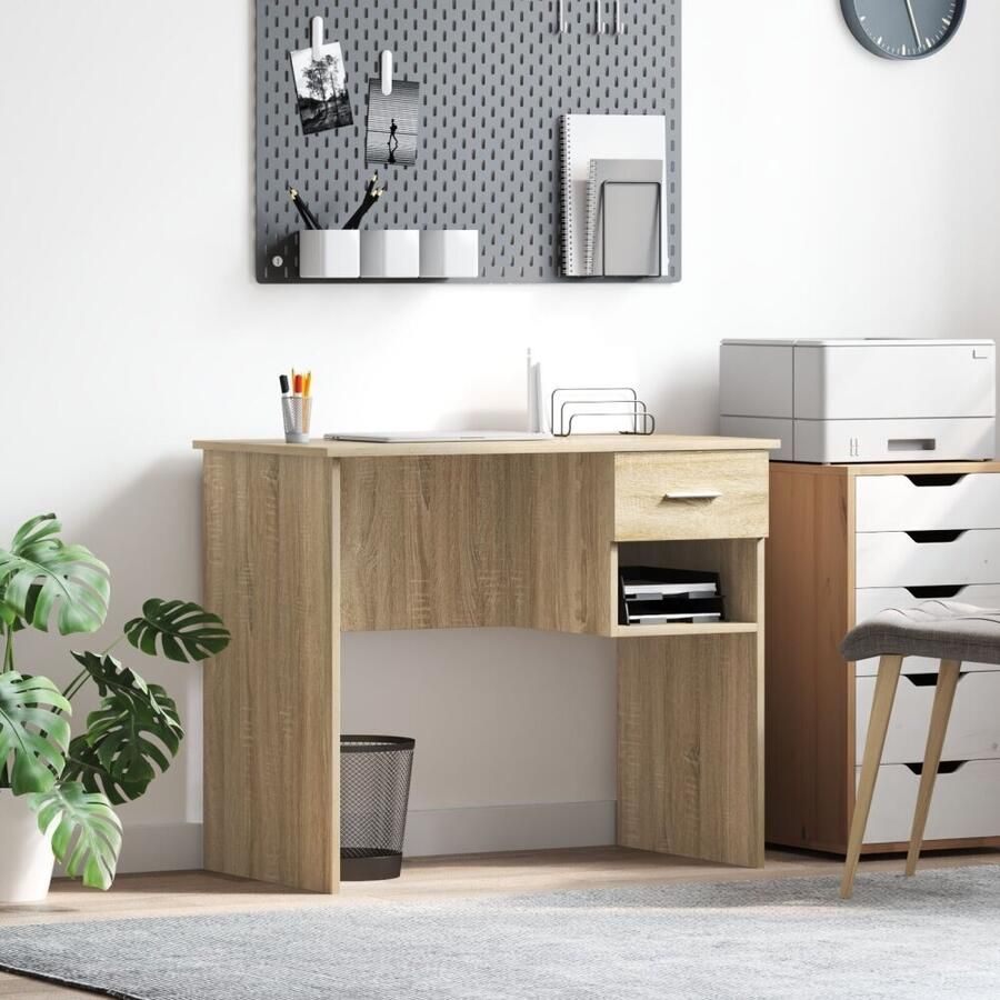 VidaXL Bureau met lade Sonoma eiken 90 x 49.5 x 75 cm Bewerkt hout
