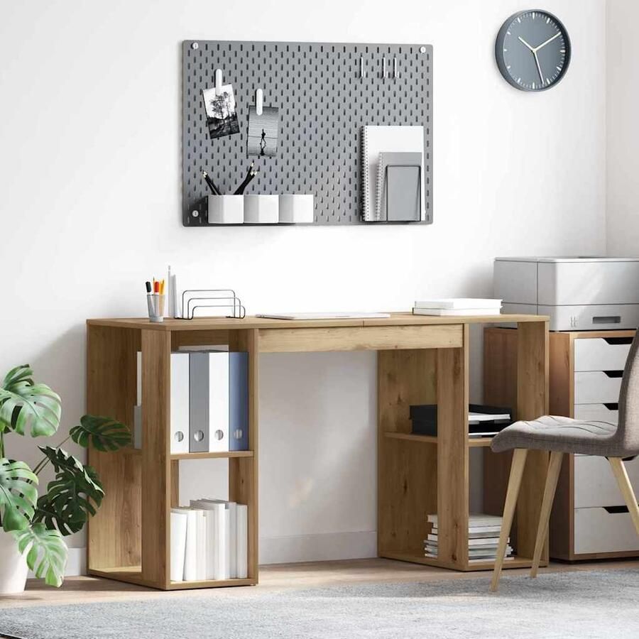 VidaXL Bureau met plank Artisan Eiken 130 x 50.5 x 75 cm Bewerkt hout