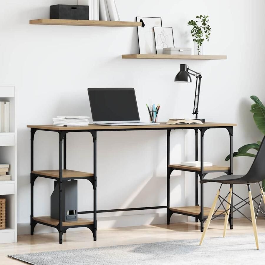 VidaXL Bureau met plank Artisan Eiken 140 x 50 x 75 cm Bewerkt hout
