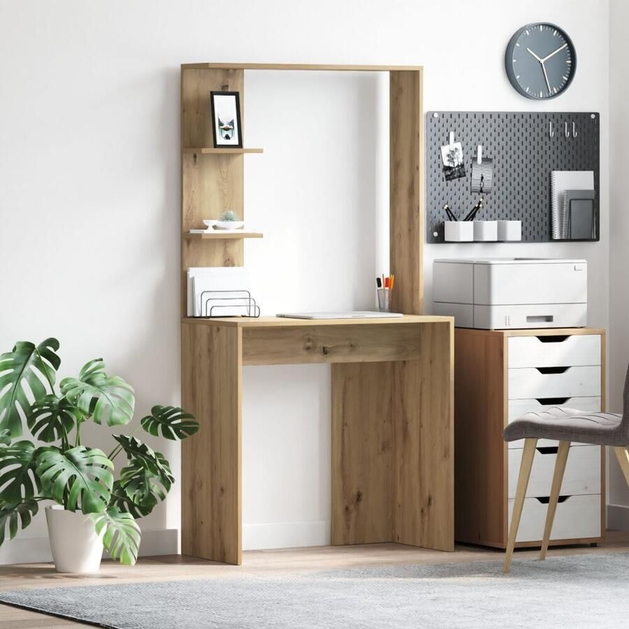 VidaXL Bureau met plank artisanaal eikenkleurig 78.5 x 37 x 154.5 cm