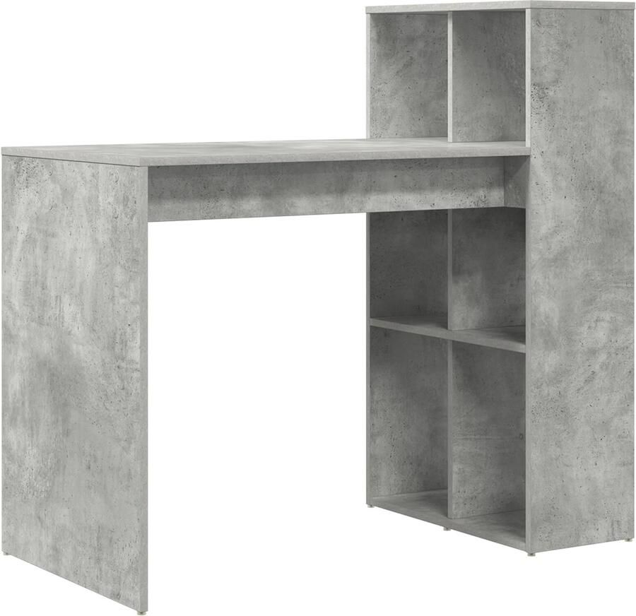 VidaXL Bureau met plank Beton Grijs 108 x 55 x 103.5 cm Bewerkt hout