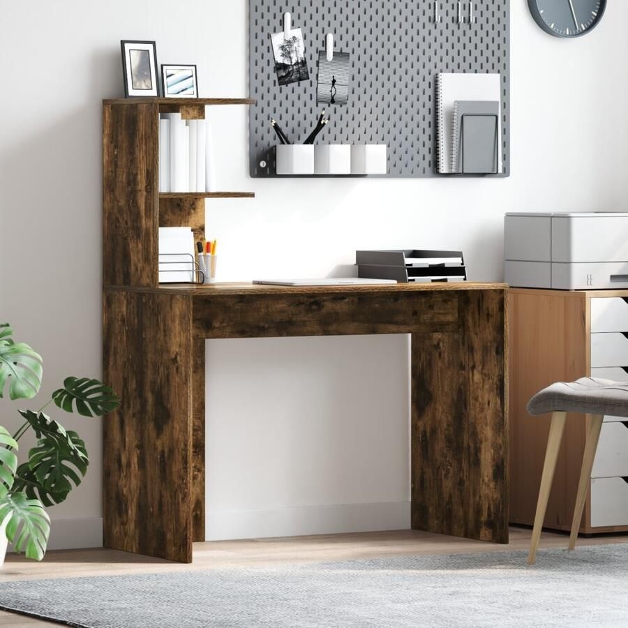 VidaXL Bureau met plank Gerookt eiken 102 x 50 x 124 cm Bewerkt hout