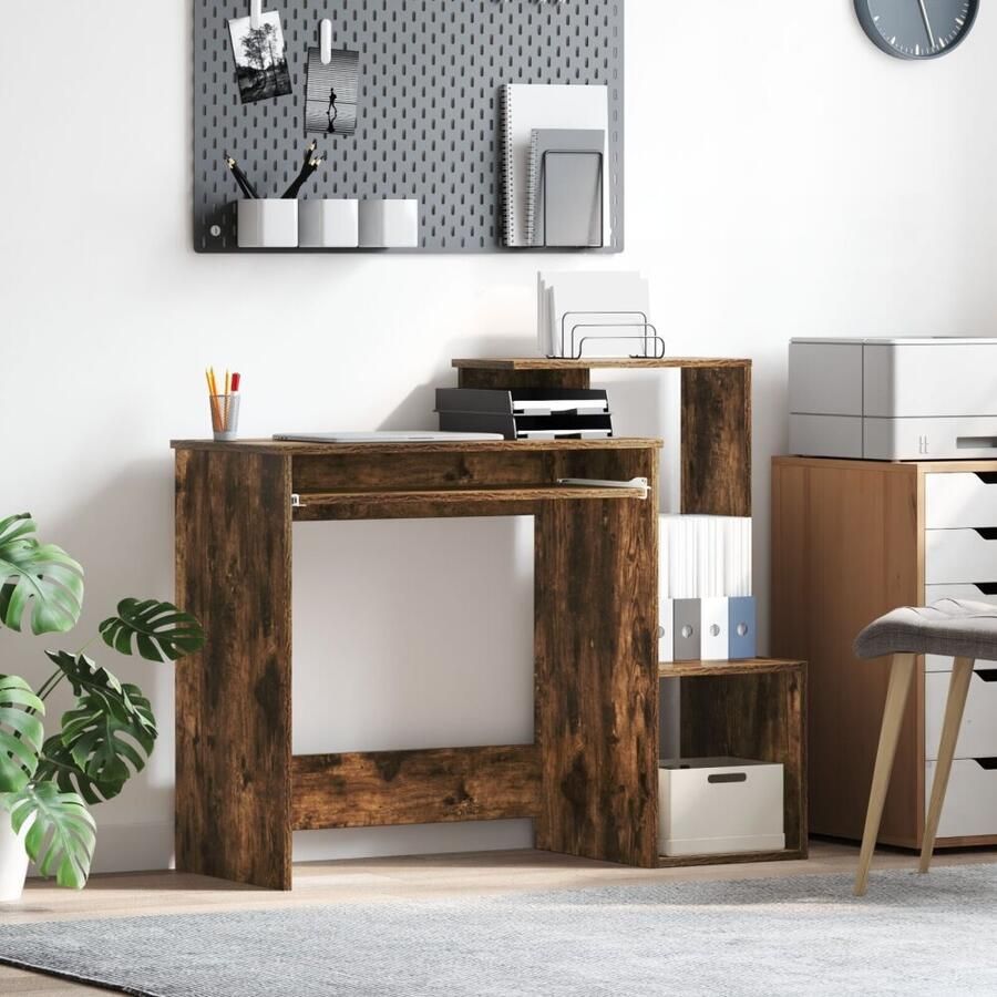 VidaXL Bureau met plank Gerookt eiken 106 x 40 x 88.5 cm Bewerkt hout