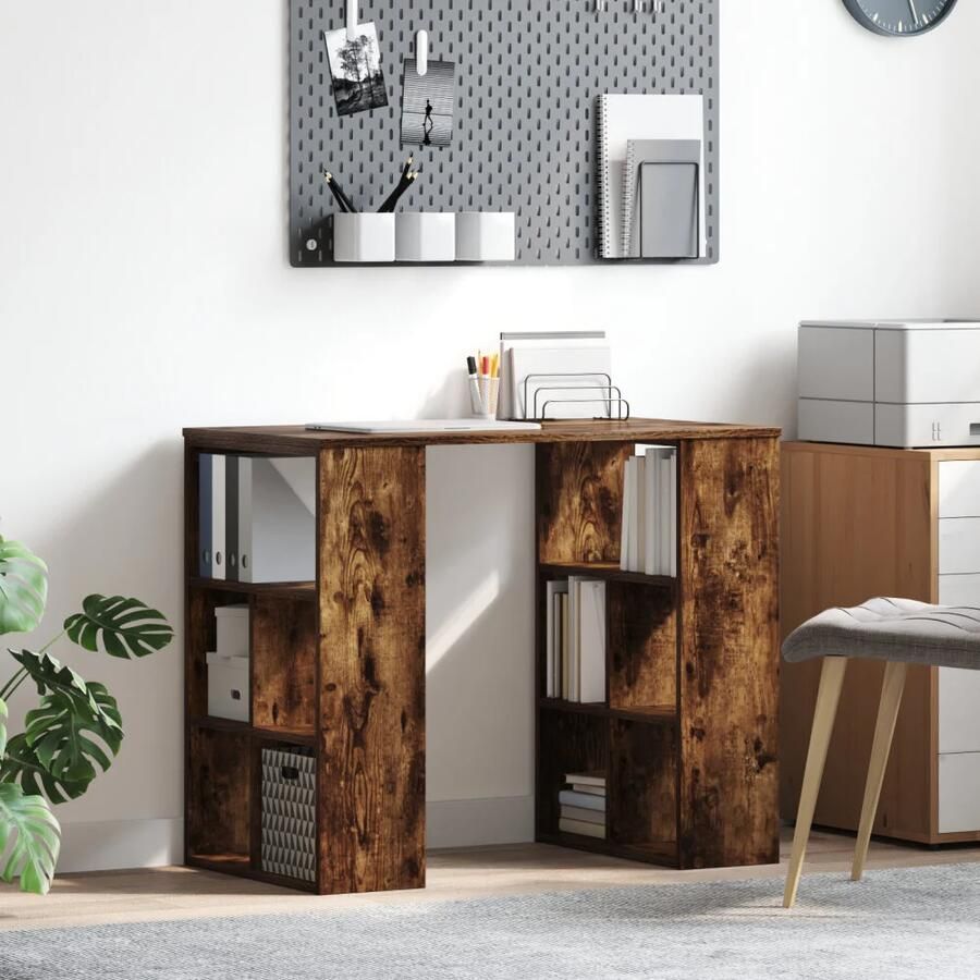 VidaXL Bureau met plank Gerookt eiken 90 x 50 x 75 cm Bewerkt hout