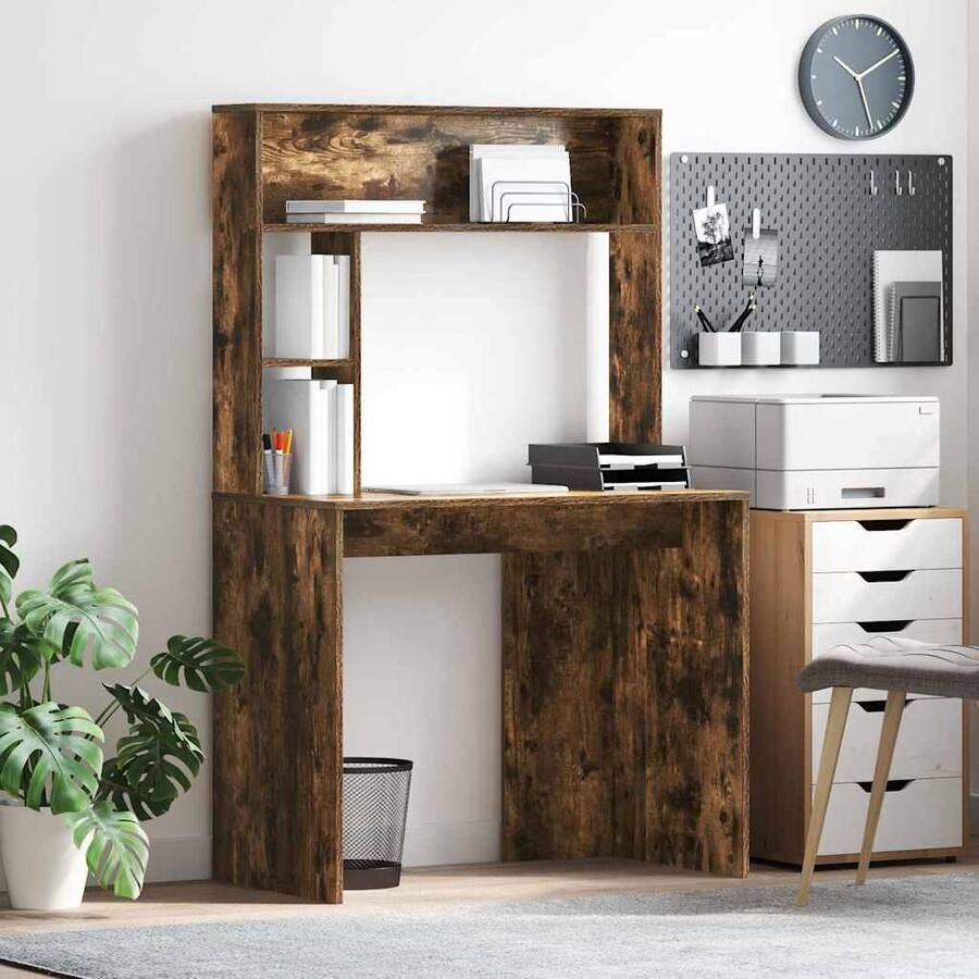 VidaXL Bureau met plank Gerookt eiken 91 x 50 x 149 cm Bewerkt hout