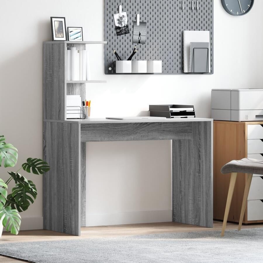 VidaXL Bureau met plank Grijs Sonoma 102 x 50 x 124 cm Bewerkt hout