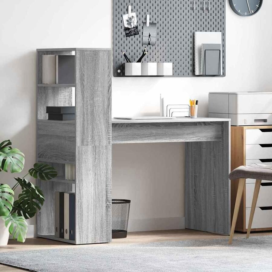 VidaXL Bureau met plank Grijs sonoma 113 x 54 x 120 cm Bewerkt hout