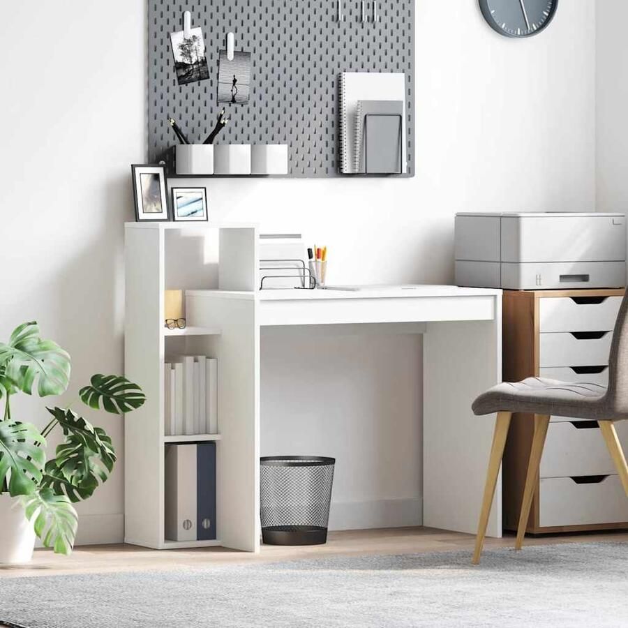 VidaXL Bureau met plank met opslag Wit 100 x 40 x 90 cm Bewerkt hout