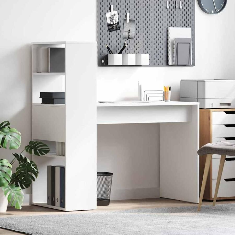 VidaXL Bureau met plank met opslag Wit 113 x 54 x 120 cm Bewerkt hout