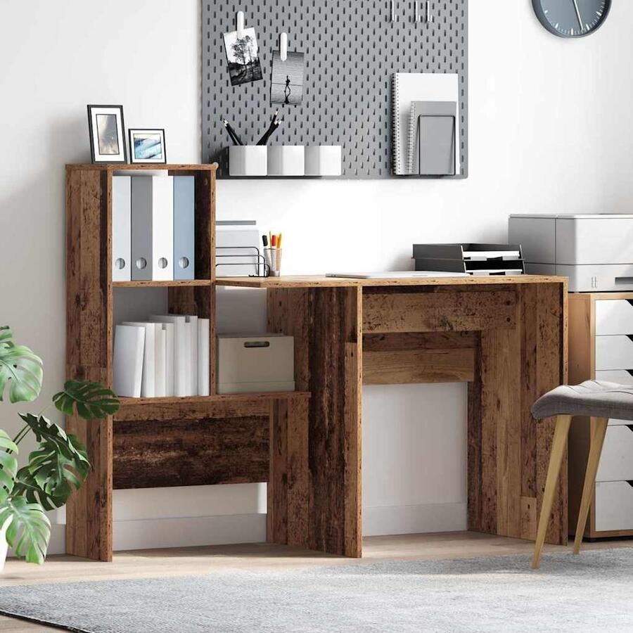 VidaXL Bureau met plank Oud Hout 131 5 x 50 x 106 5 cm Bewerkt hout