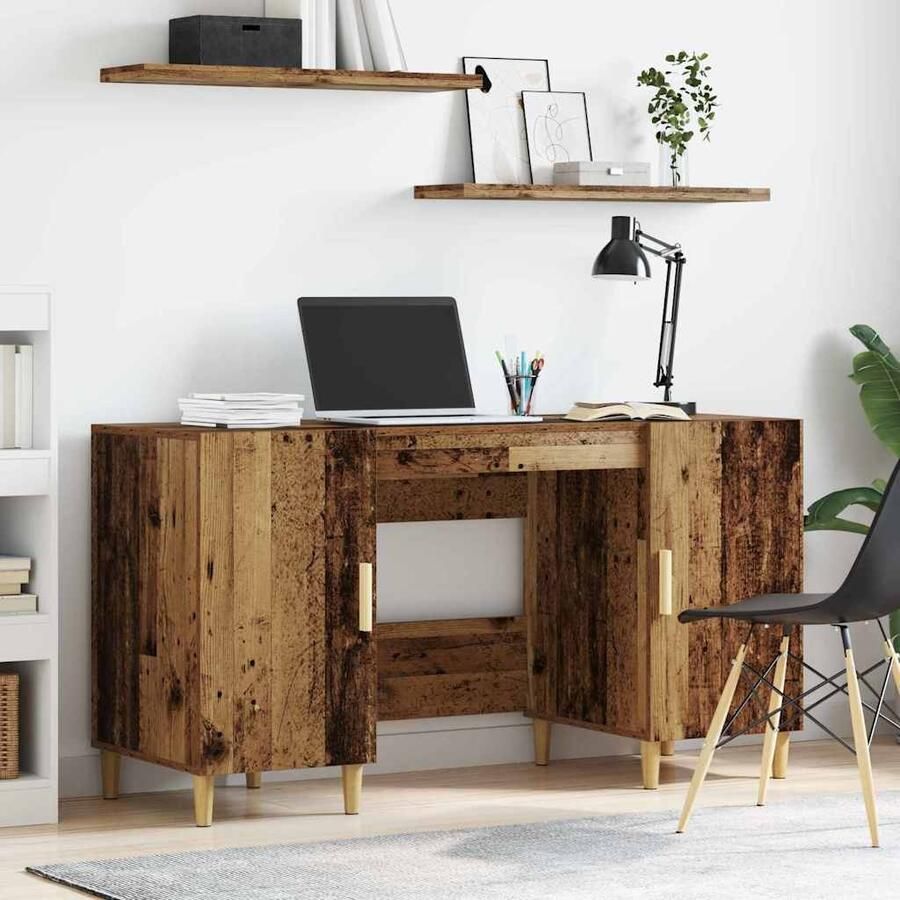 VidaXL Bureau met plank Oud Hout 140 x 50 x 75 cm Bewerkt hout