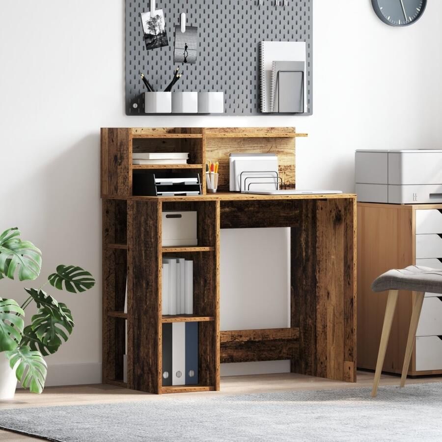 VidaXL Bureau met plank Oud Hout 90 x 48 x 101 5 cm Bewerkt hout