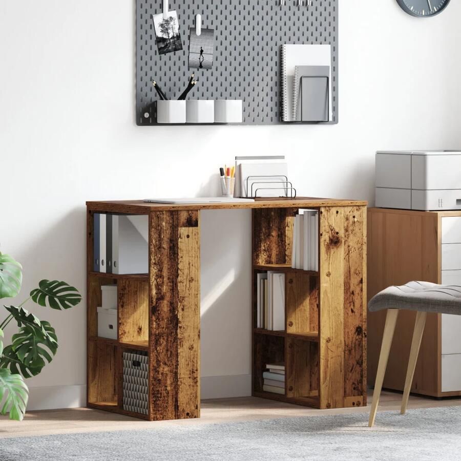 VidaXL Bureau met plank Oud Hout 90 x 50 x 75 cm Bewerkt hout