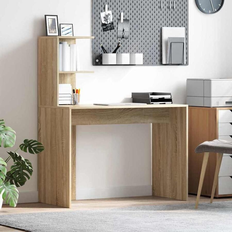 VidaXL Bureau met plank Sonoma eiken 102 x 50 x 124 cm Bewerkt hout