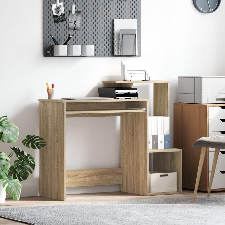 VidaXL Bureau met plank Sonoma eiken 106 x 40 x 88.5 cm Bewerkt hout
