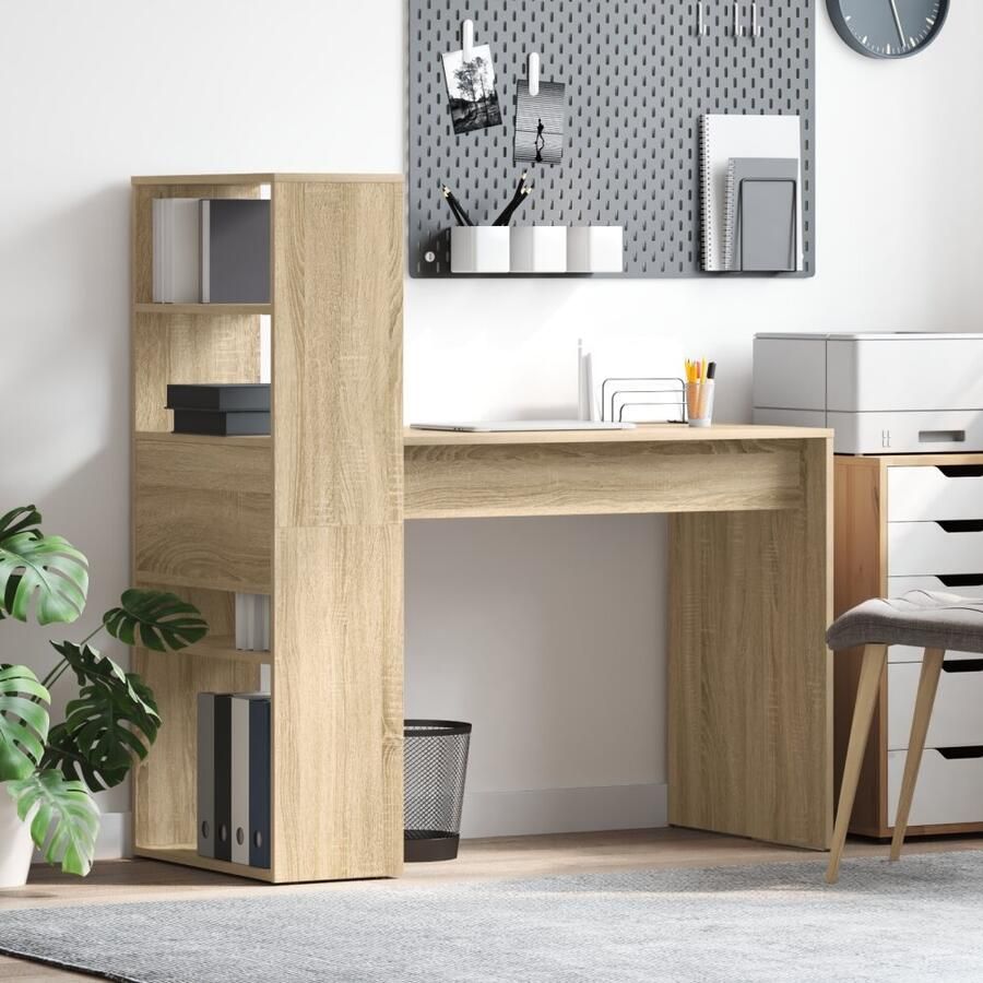 VidaXL Bureau met plank Sonoma eiken 113 x 54 x 120 cm Bewerkt hout