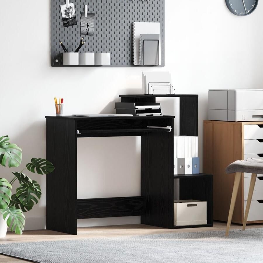 VidaXL Bureau met plank Zwart Eiken 106 x 40 x 88.5 cm Bewerkt hout