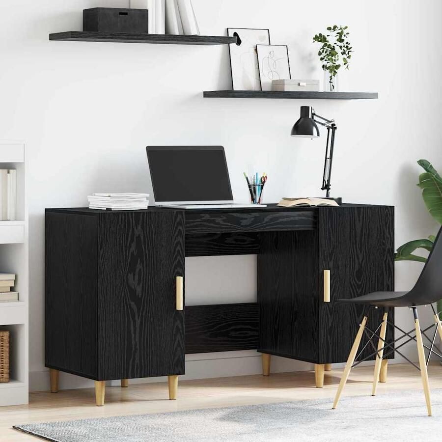 VidaXL Bureau met plank Zwart Eiken 140 x 50 x 75 cm Bewerkt hout