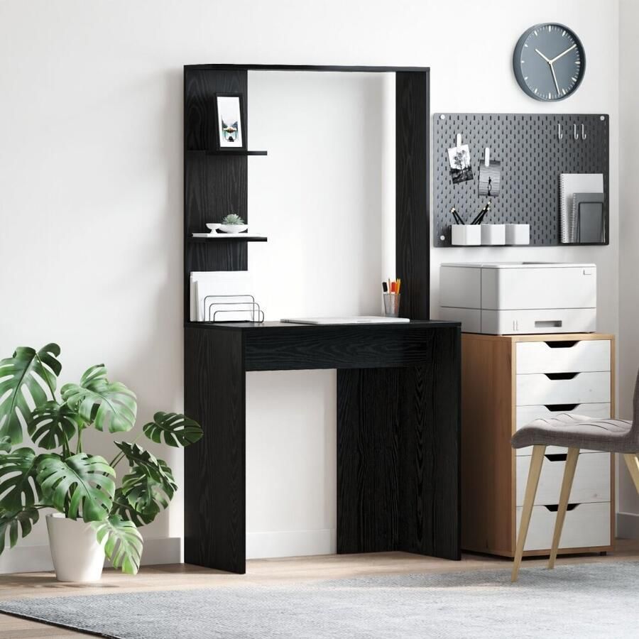 VidaXL Bureau met plank Zwart eiken 78.5 x 37 x 154.5 cm Bewerkt hout
