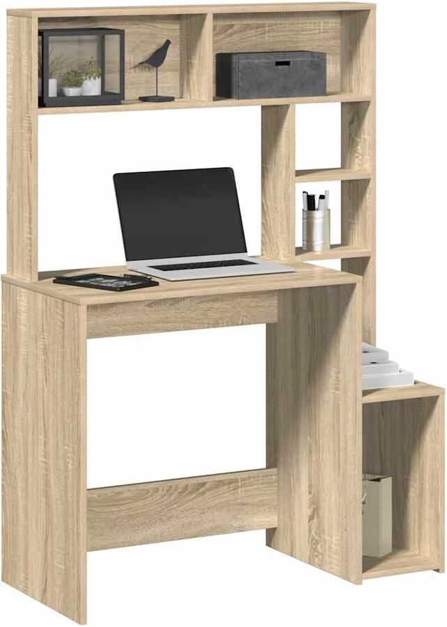VidaXL Bureau met schappen 100x45x140 bewerkt hout sonoma eikenkleur