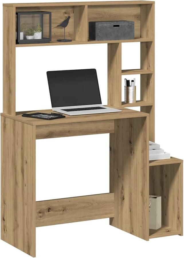 VidaXL Bureau met schappen 100x45x140 cm bewerkt hout artisanaal eiken