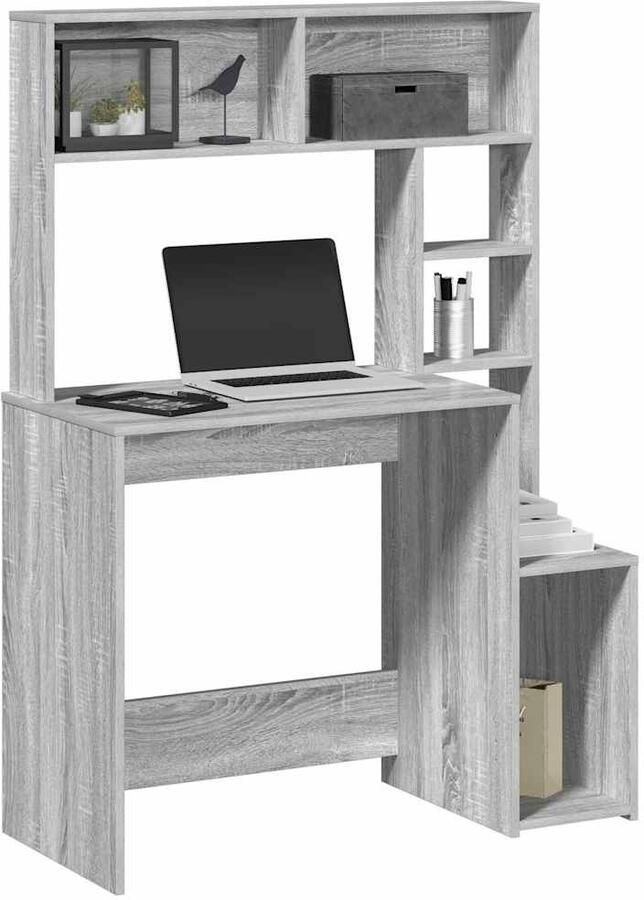 VidaXL Bureau met schappen 100x45x140 cm bewerkt hout grijs sonoma