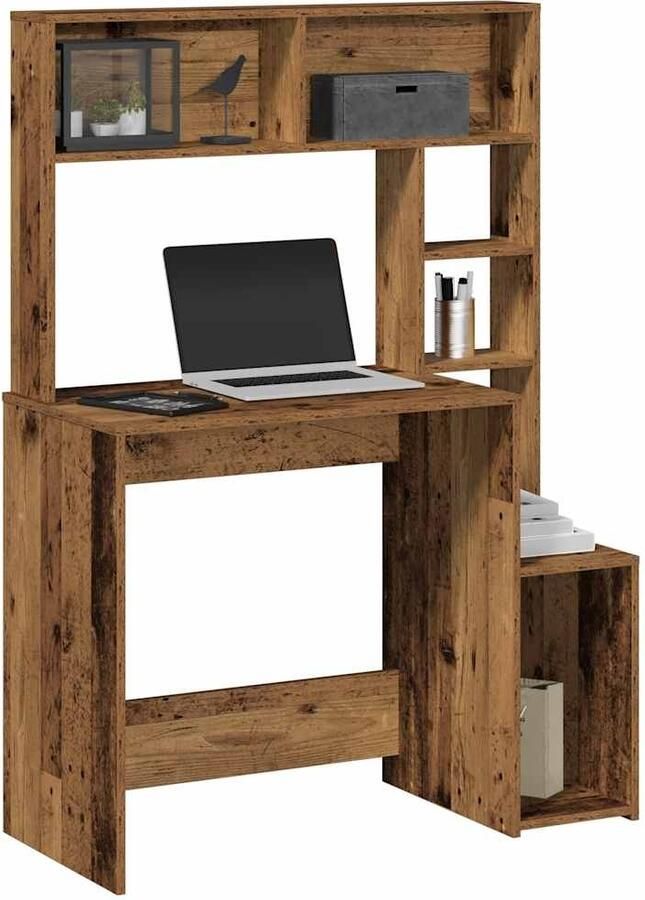VidaXL Bureau met schappen 100x45x140 cm bewerkt hout oud houtkleurig