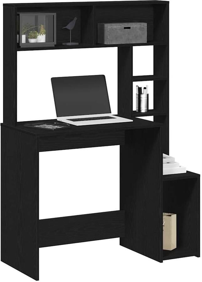 VidaXL Bureau met schappen 100x45x140 cm bewerkt hout zwart