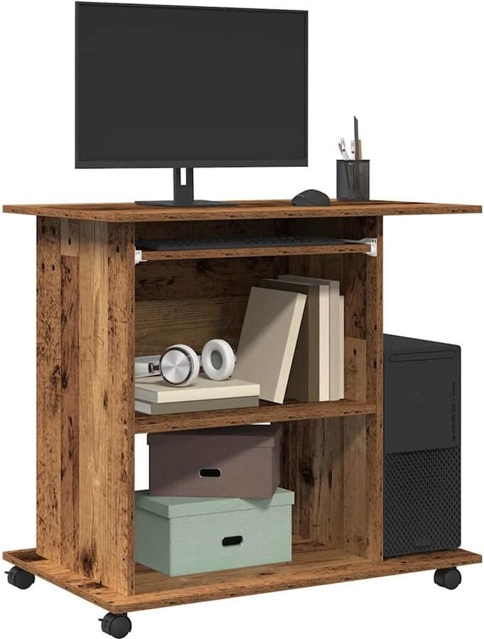 VidaXL Computerbureau 80x50x75 cm bewerkt hout oud houtkleurig