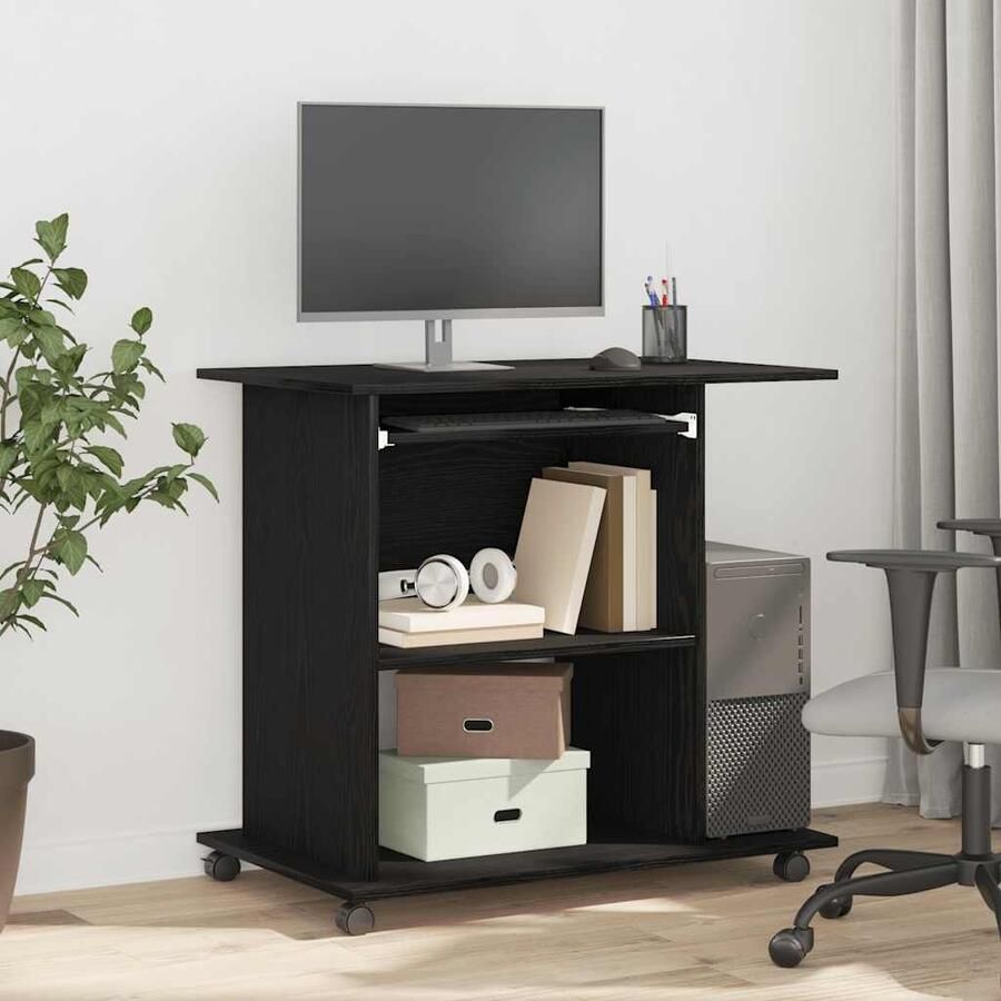 VidaXL Computerbureau Zwart Eiken 80x50x75 cm Bewerkt Hout