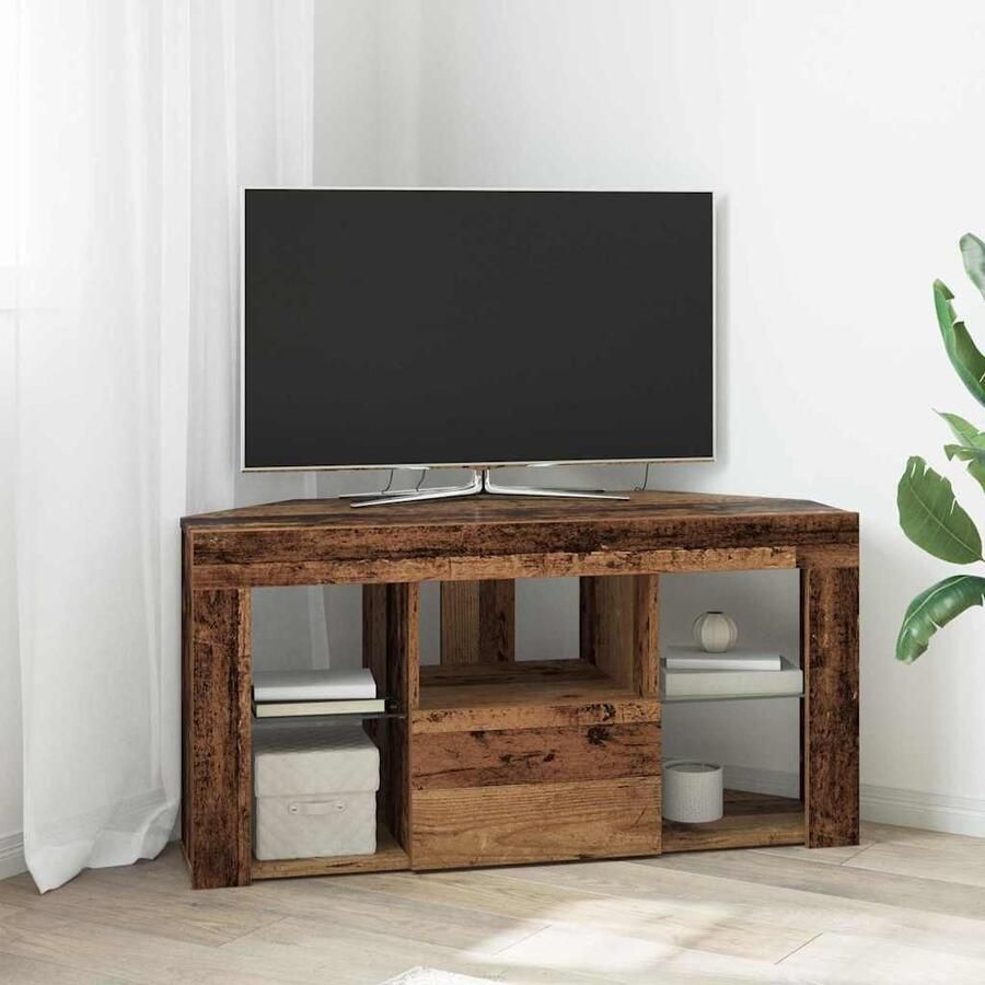 VidaXL Hoek LED TV Kast Oud Hout 107 x 40 x 50 cm Bewerkt hout