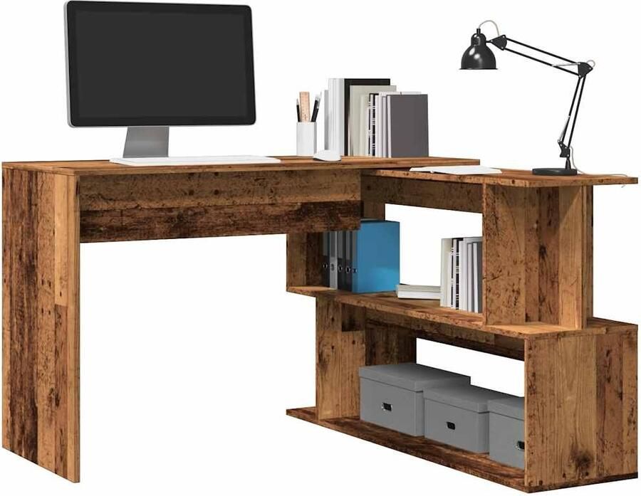 VidaXL Hoekbureau 200 5x50x76 cm bewerkt hout oud houtkleurig