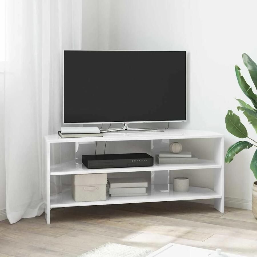 VidaXL HoekTVKast Hoogglans Wit 102x40 5x45cm Bewerkt hout