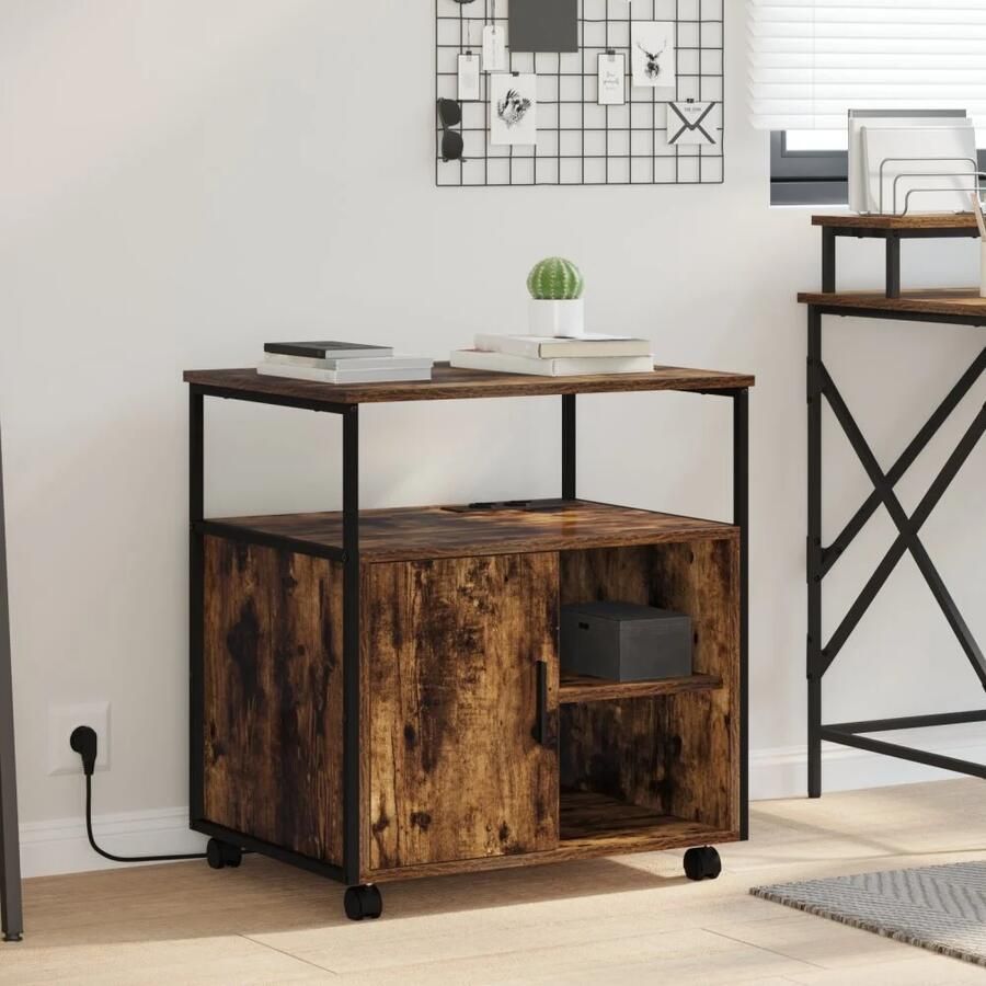 VidaXL Kantoor kast met oplaadstation Gerookt eiken 61 x 46 x 67 cm