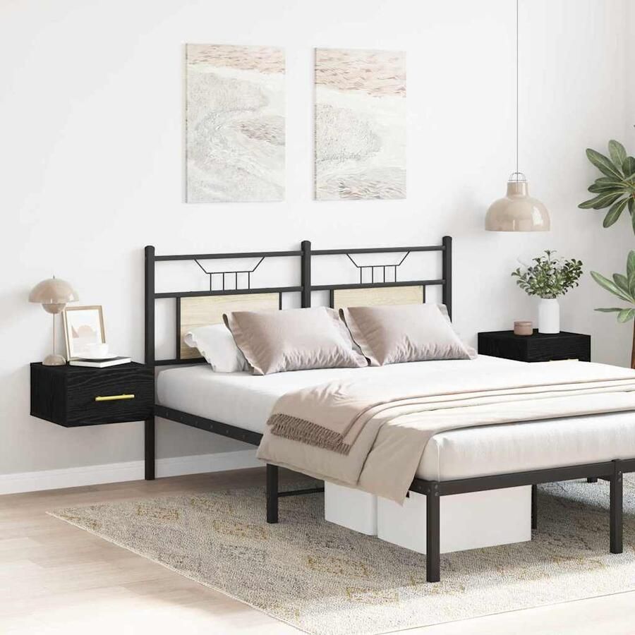 VidaXL Nachtkastje 2 pcs Zwart Eiken 35 x 35 x 20 cm Bewerkt hout