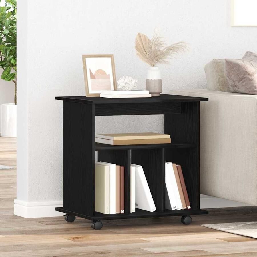 VidaXL Rolling Kast met wiel Zwart Eiken 60 x 45 x 55 cm Bewerkt hout