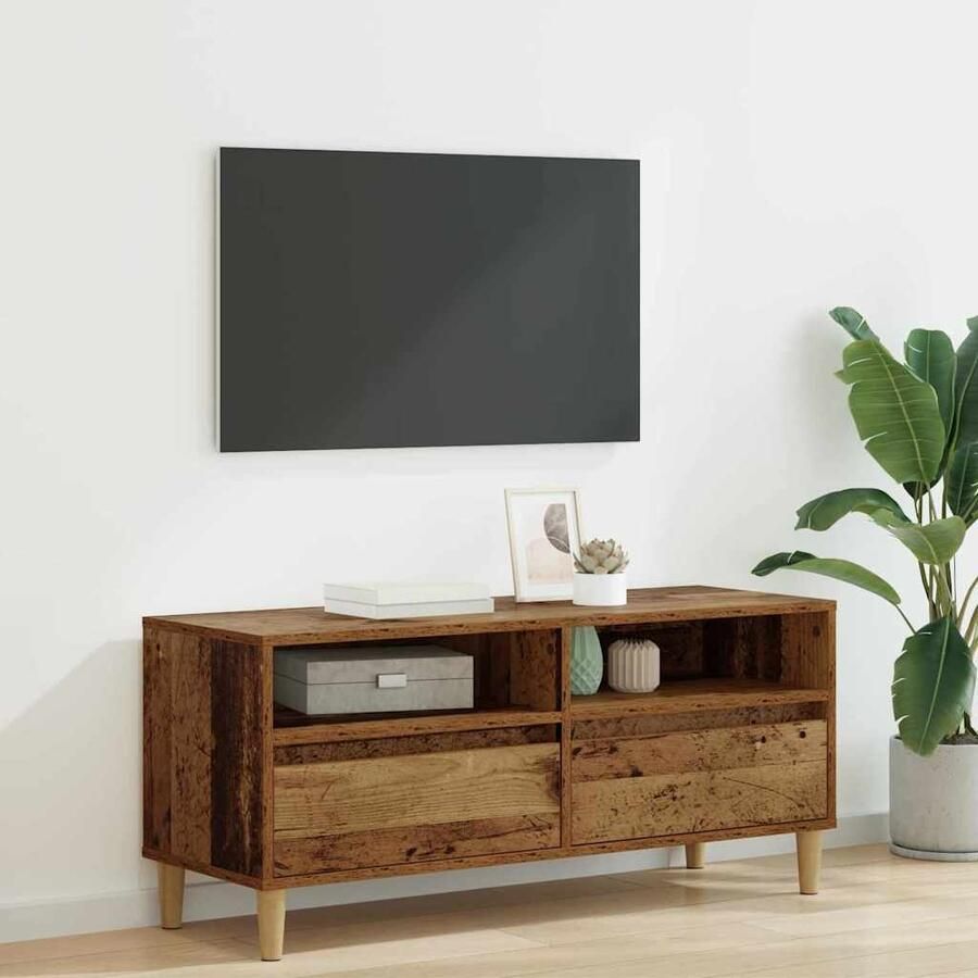 VidaXL TV-kast met lade Oud Hout 100 x 34 5 x 44 5 cm Bewerkt hout