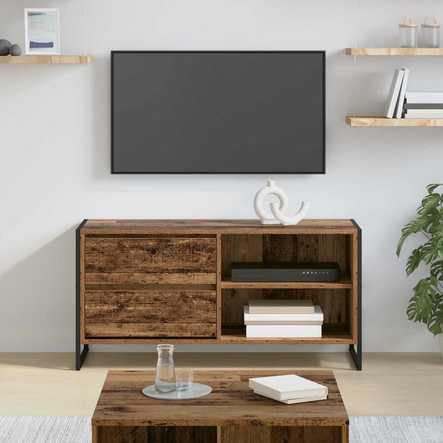 VidaXL TV-kast met lade Oud Hout 100 x 36 x 49 5 cm Bewerkt hout