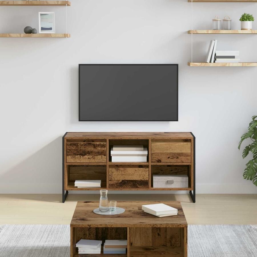 VidaXL TV-kast met lade Oud Hout 100 x 36 x 49 5 cm Bewerkt hout